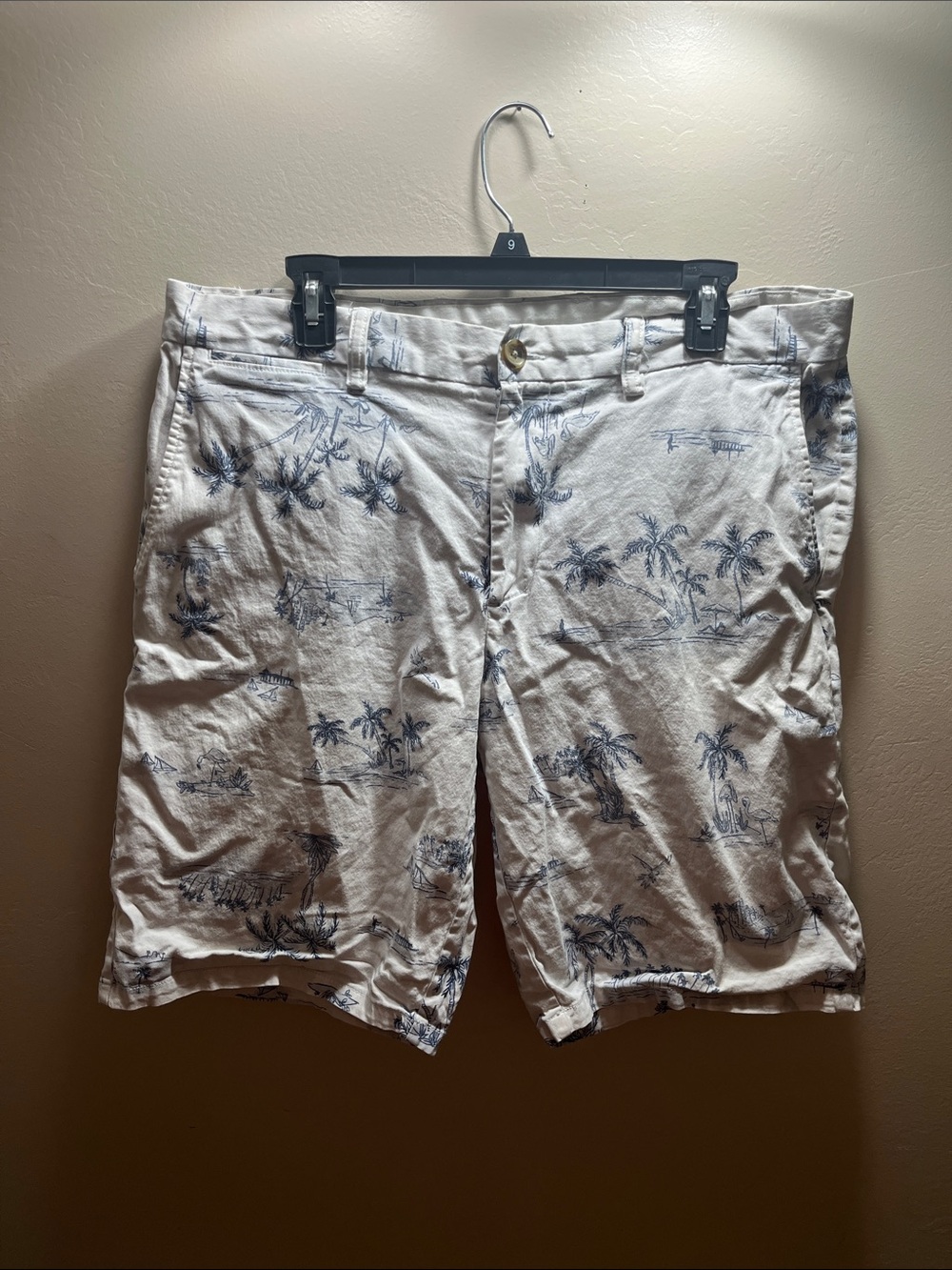 Old Navy White Swim Hybrids with Navy Palm Print